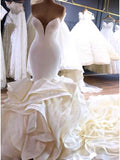 Abito da sposa lungo sexy sirena in avorio, senza spalline, WD0463