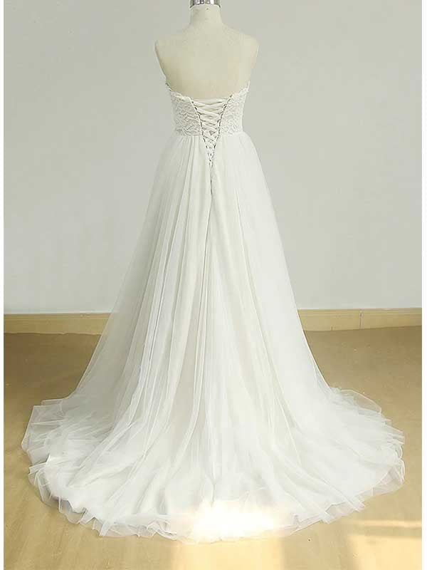 Sexy Sweetheat Weißes Tüll Langes Brautkleid, WD0464