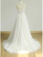 Sexy Sweetheat Weißes Tüll Langes Brautkleid, WD0464