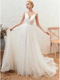 Abito da sposa in tulle, scollo a V, con applicazioni lunghe, WD0465