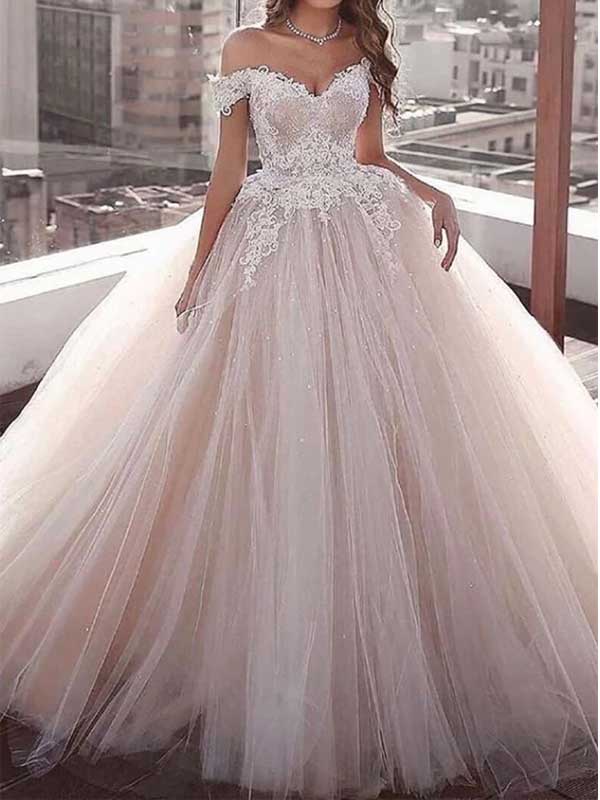 Vestido de noiva em tule com decote ombro a ombro, WD0470