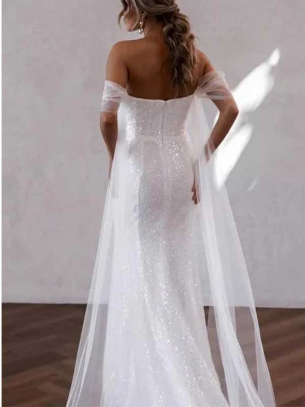 Abito da sposa sirena scintillante, spalle scoperte, WD0472