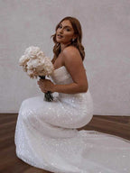 Abito da sposa sirena scintillante, spalle scoperte, WD0472