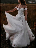 Elegantes schulterfreies Brautkleid aus Tüll mit Applikationen, WD0483