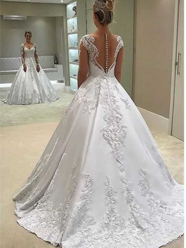 Elegantes Brautkleid mit langen Ärmeln und V-Ausschnitt, WD0489