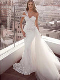 Robe de mariée sirène magnifique bustier bretelles tombantes en tulle, WD0491