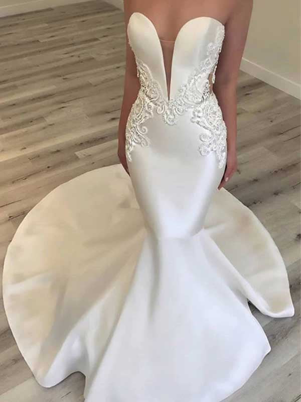 Abito da sposa sirena in raso Sweetheart con applicazioni, WD0493