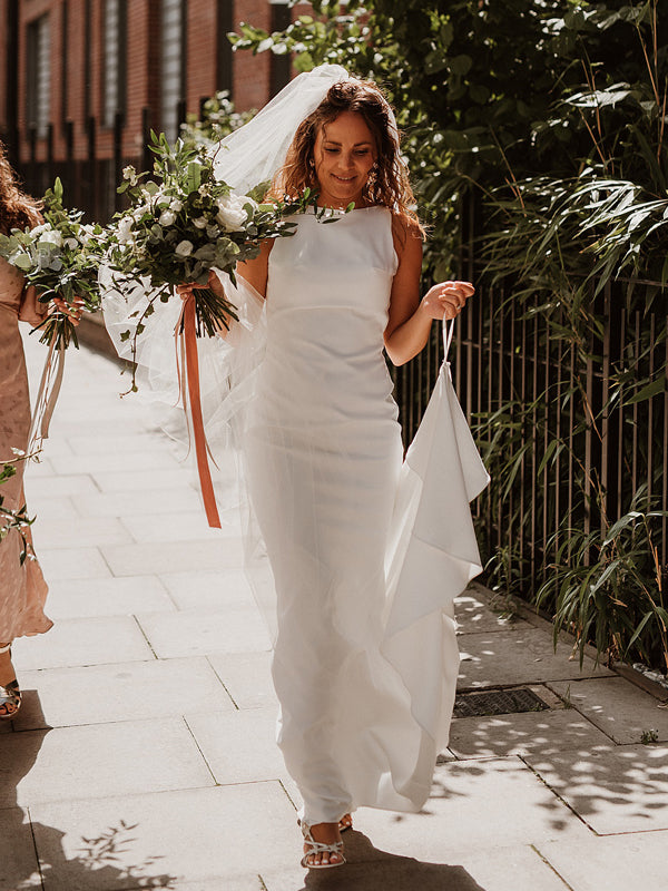 Abito da Sposa Semplice con Scollo Tondo e Senza Maniche a Sirena Lungo, DB10741
