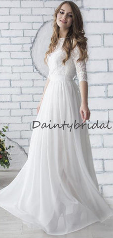 Erschwingliche, schlichte Chiffon-Spitze-Brautkleider mit 1/2 Ärmeln, DB10688