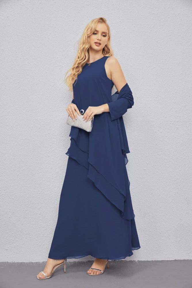 Vestidos para a mãe da noiva com frente aberta, cardigan leve, vestido formal para baile de finalistas 28081 