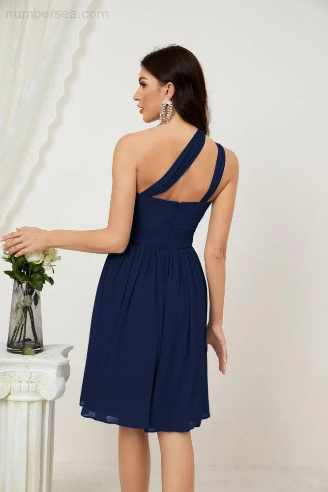 Vestido de dama de honor corto de chiffon de un hombro Numbersea para mujer Vestidos formales para fiesta y regreso a casa 2804