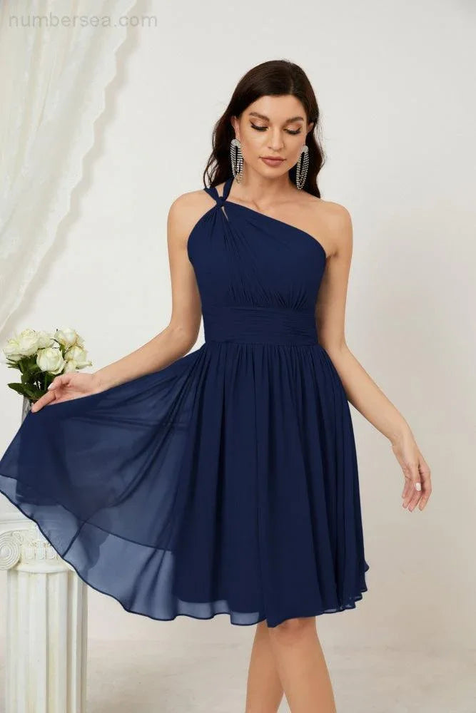 Vestido de dama de honor corto de chiffon de un hombro Numbersea para mujer Vestidos formales para fiesta y regreso a casa 2804