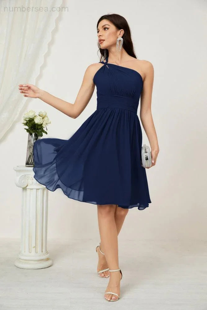 Vestido de dama de honor corto de chiffon de un hombro Numbersea para mujer Vestidos formales para fiesta y regreso a casa 2804