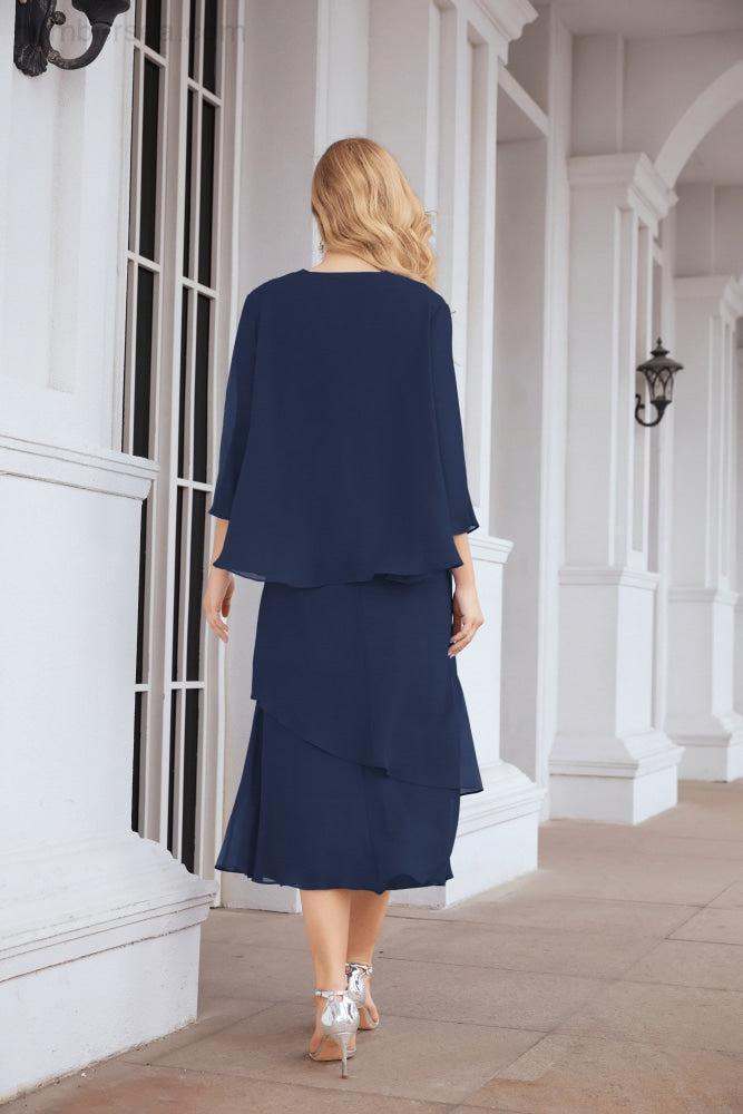 Vestido de festa formal para mãe da noiva, corte A, duas peças, Numbersea 28072 