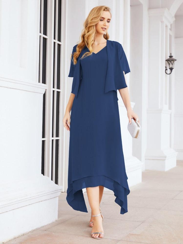 Vestido de festa formal para mãe da noiva, corte A, duas peças, Numbersea 28073 