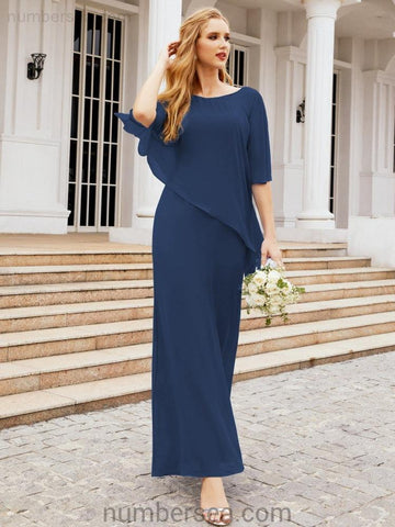 Numbersea Formal Party Gown Dress Long Mother of The Bride Dresses with Ruffle Cape 28026