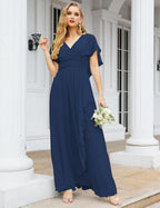 Numbersea Chiffon Bridesmaid Dresses Long Formal Evening Prom Mother of The Bride Dress with Flutter Sleeve     SEA28040