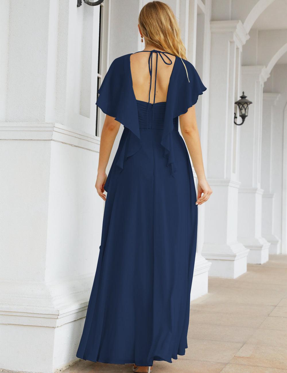 Numbersea Chiffon Bridesmaid Dresses Long Formal Evening Prom Mother of The Bride Dress with Flutter Sleeve     SEA28040