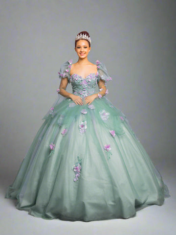 Vestido de baile sem alças com mangas abalonadas da Calla SCL30009