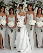 Elegantes One-Shoulder-Applikation-A-Linie Satin-Brautkleid in Weiß, WD0537