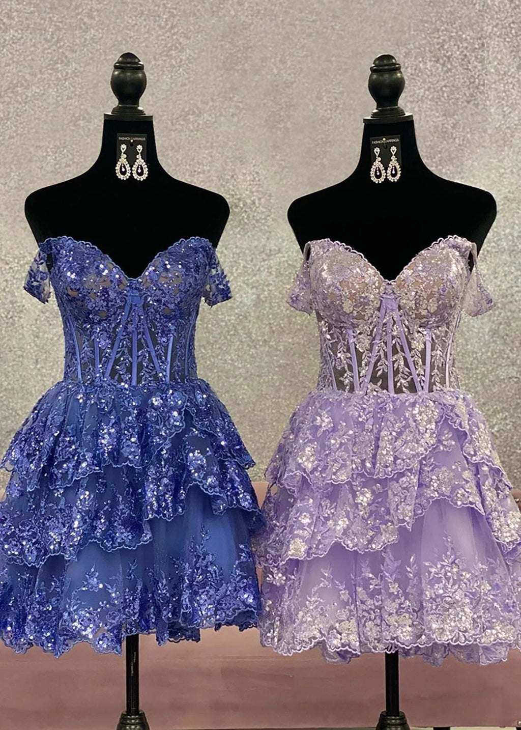 Vestido Corto de Baile en Capas con Escote de Corazón y Corte en A