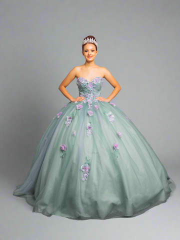 Vestido de baile sem alças com mangas abalonadas da Calla SCL30009