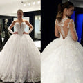 Vestidos de noiva baratos e deslumbrantes, decote redondo, manga comprida, renda, WD0136