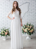 Vestidos de noiva compridos em chiffon com renda e mangas curtas, DB10688