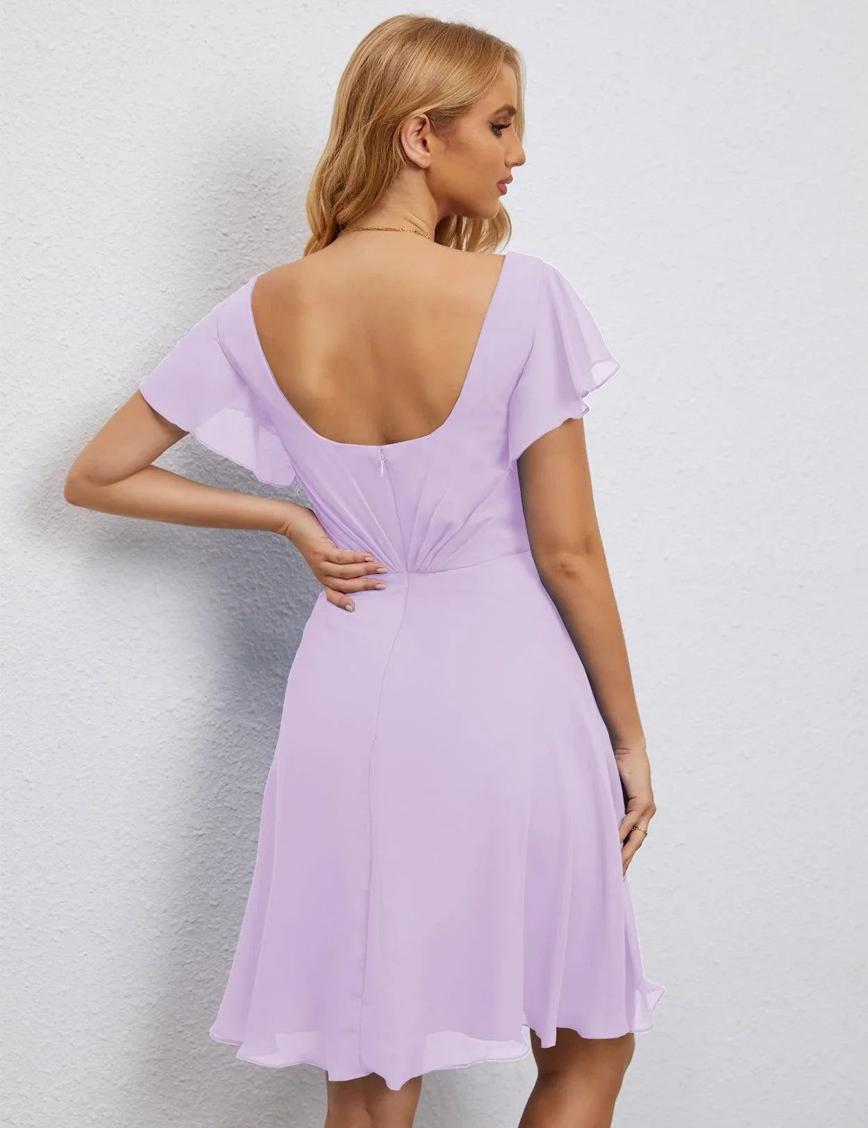Vestido de Regreso a Casa con Espalda en U de Numbersea Vestido Formal para el Baile de Graduación Largo hasta la Rodilla Mangas Cortas Vestido para Fiesta de Cóctel 28077