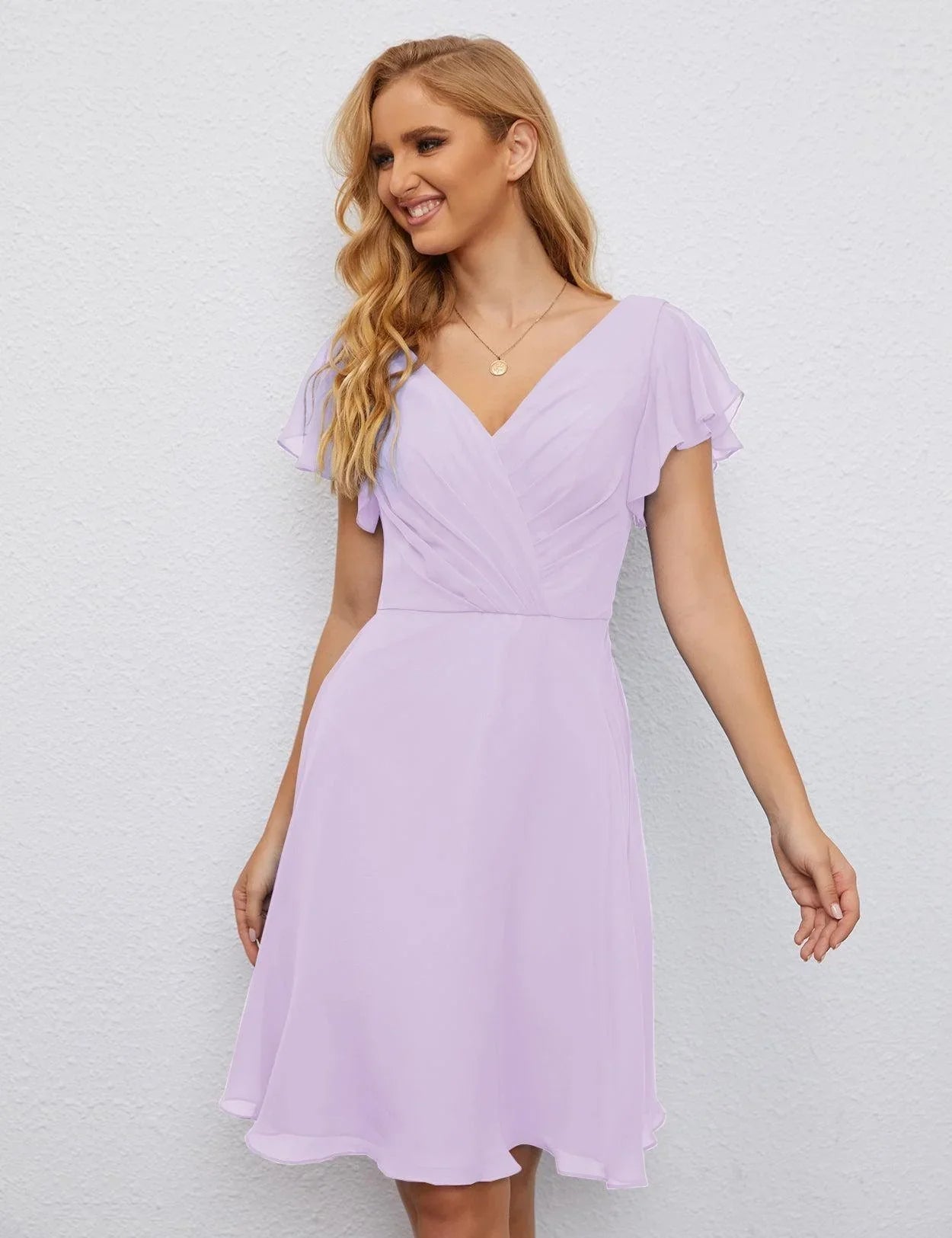 Vestido de Regreso a Casa con Espalda en U de Numbersea Vestido Formal para el Baile de Graduación Largo hasta la Rodilla Mangas Cortas Vestido para Fiesta de Cóctel 28077
