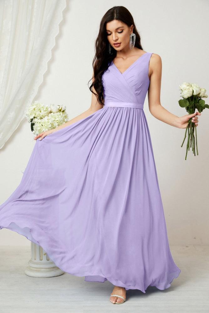 Vestido de dama de honor largo de gasa para mujer, línea A sin mangas, vestido formal de baile de graduación para fiesta nocturna, vestido de regreso a casa 2808