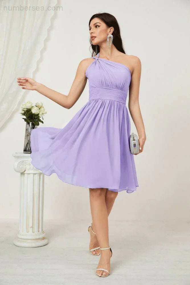 Vestido de dama de honor corto de chiffon de un hombro Numbersea para mujer Vestidos formales para fiesta y regreso a casa 2804