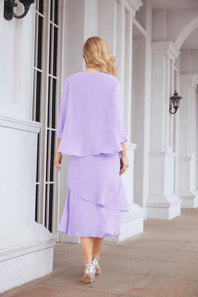 Vestido de festa formal para mãe da noiva, corte A, duas peças, Numbersea 28072 