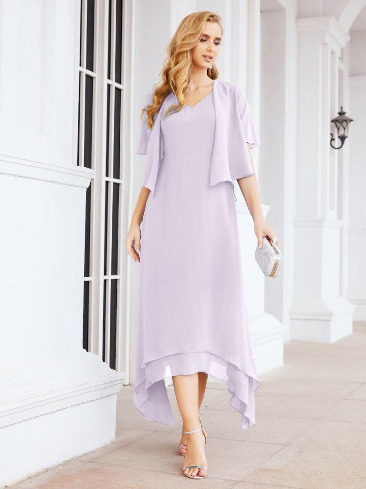 Vestido de festa formal para mãe da noiva, corte A, duas peças, Numbersea 28073 