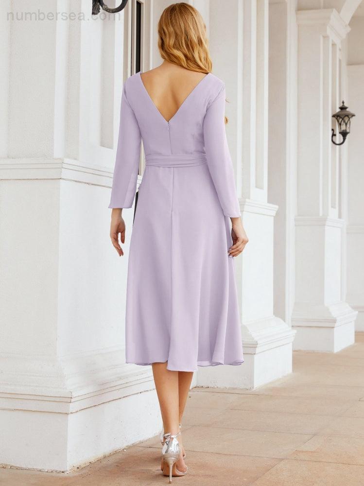 Vestido de madrinha com decote em V e cinto para mãe da noiva e convidada de casamento 28031 