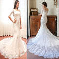 Gorgeous Scoop Neck Half Sleeve Popular Mermaid Full Lace Chapel Trailing Wedding Dresses, WD0144