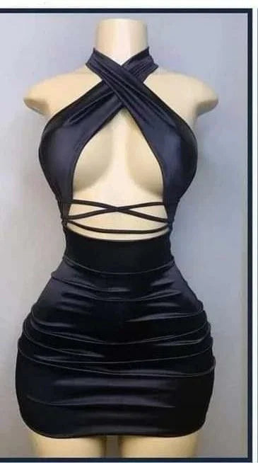 فستان أسود مثير ضيق ميني لفعالية العودة إلى المنزل Y726