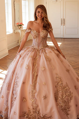 Schulterfreies Ballkleid mit 3D-Schmetterling von Juliet JT1485J