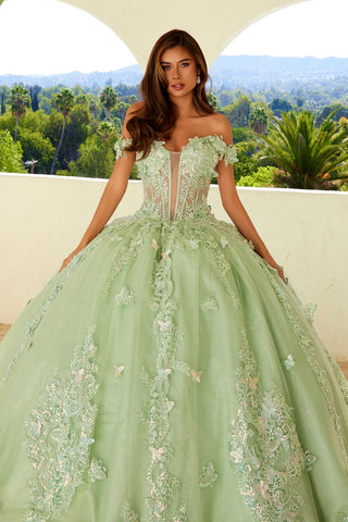 Schulterfreies Ballkleid mit 3D-Schmetterling von Juliet JT1485J