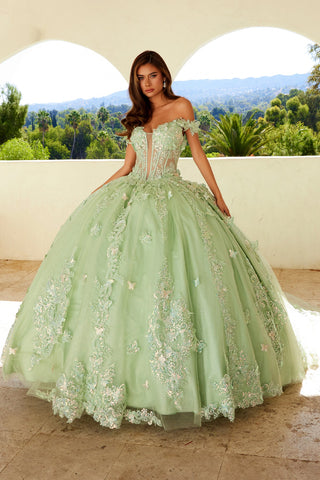 Schulterfreies Ballkleid mit 3D-Schmetterling von Juliet JT1485J