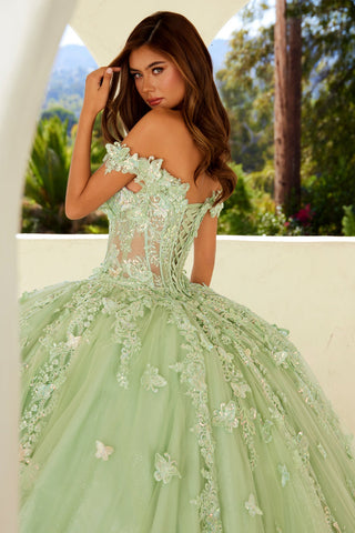 Schulterfreies Ballkleid mit 3D-Schmetterling von Juliet JT1485J