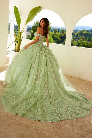 Schulterfreies Ballkleid mit 3D-Schmetterling von Juliet JT1485J