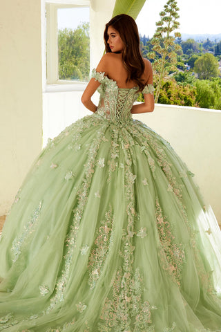 Schulterfreies Ballkleid mit 3D-Schmetterling von Juliet JT1485J