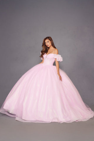 Glitzerndes, schulterfreies Ballkleid aus Tüll von Juliet JT1487H