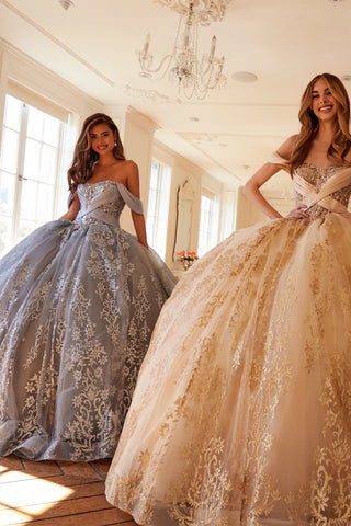 Schulterfreies Ballkleid mit Glitzerprint von Juliet JT1488H