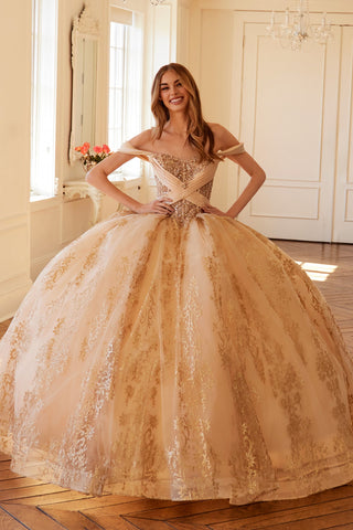 Schulterfreies Ballkleid mit Glitzerprint von Juliet JT1488H