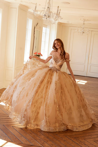 Schulterfreies Ballkleid mit Glitzerprint von Juliet JT1488H