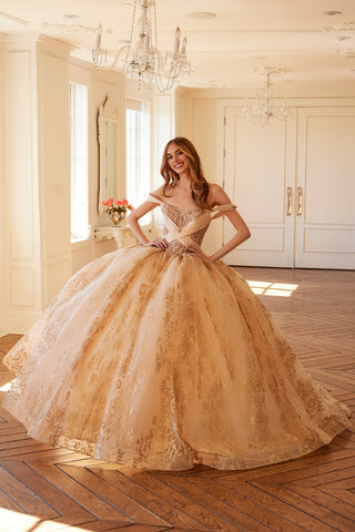 Schulterfreies Ballkleid mit Glitzerprint von Juliet JT1488H
