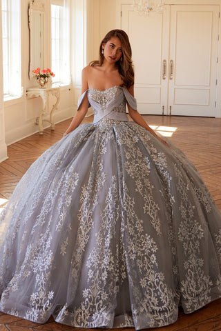 Schulterfreies Ballkleid mit Glitzerprint von Juliet JT1488H