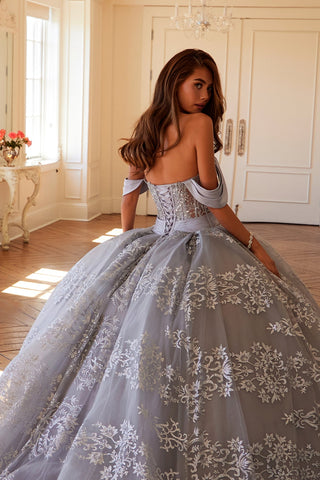 Schulterfreies Ballkleid mit Glitzerprint von Juliet JT1488H